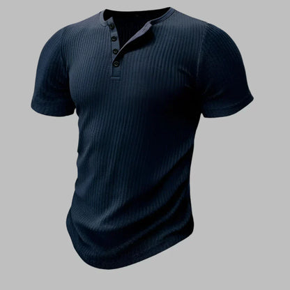 Ribbed Henley Button Neck T-Shirt