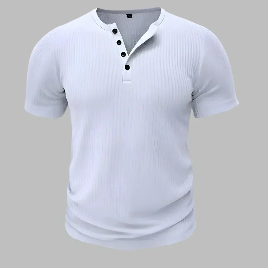 Ribbed Henley Button Neck T-Shirt