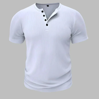 Ribbed Henley Button Neck T-Shirt