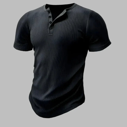 Ribbed Henley Button Neck T-Shirt
