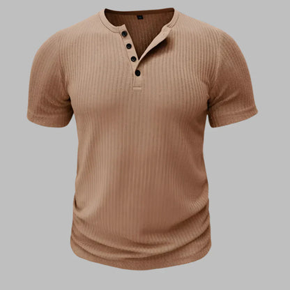 Ribbed Henley Button Neck T-Shirt