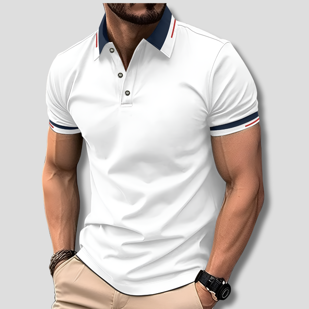 Men's Striped Collar Short Sleeve Polo