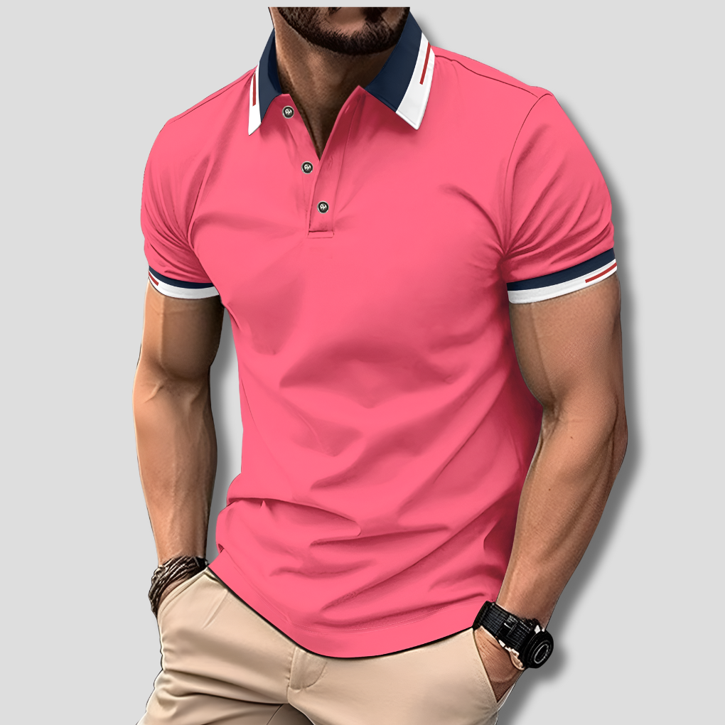 Men's Striped Collar Short Sleeve Polo
