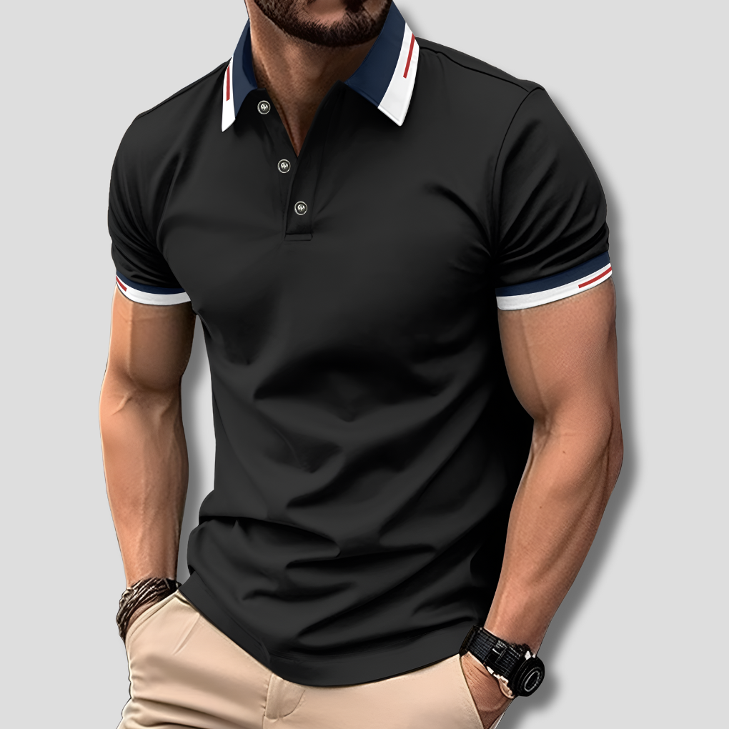 Men's Striped Collar Short Sleeve Polo