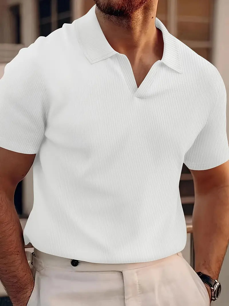 Men's Textured Knit Short Sleeve Polo