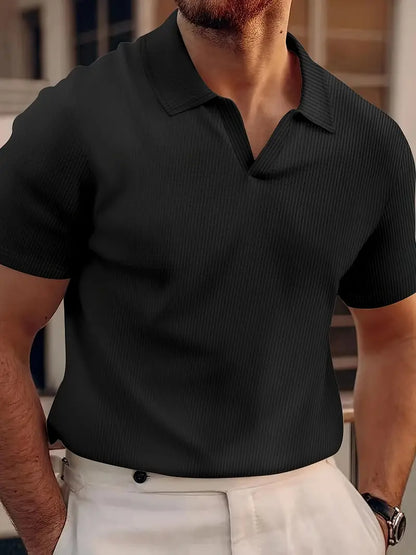 Men's Textured Knit Short Sleeve Polo