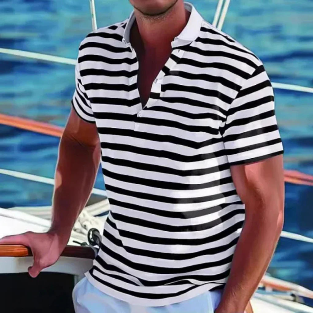 Men's Casual Striped Short Sleeve Polo Shirt