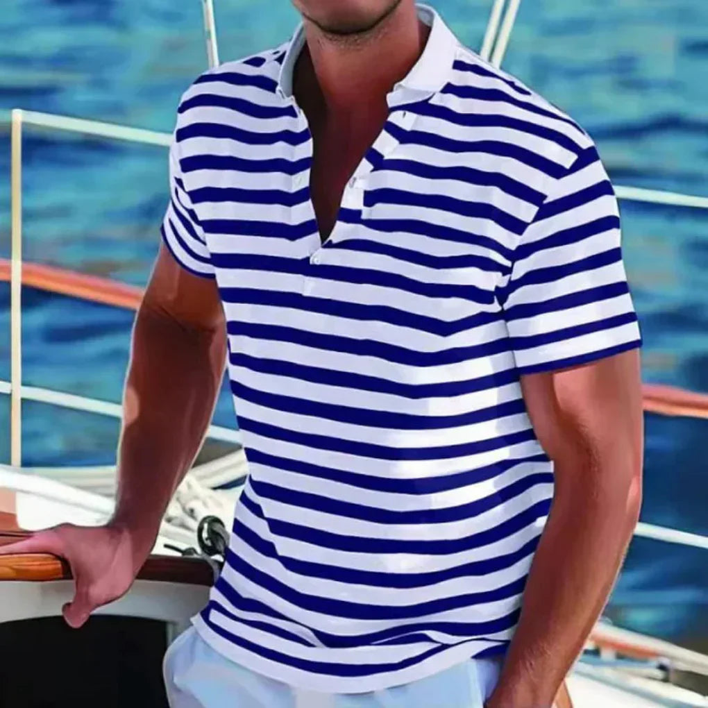 Men's Casual Striped Short Sleeve Polo Shirt