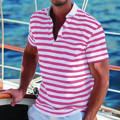 Men's Casual Striped Short Sleeve Polo Shirt
