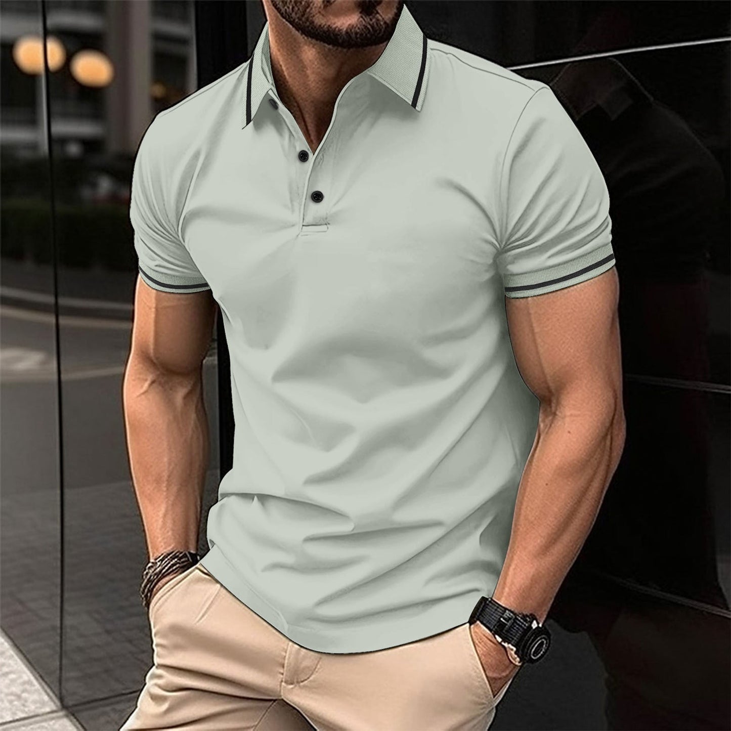 Men's Polo Shirt with Striped Sleeves