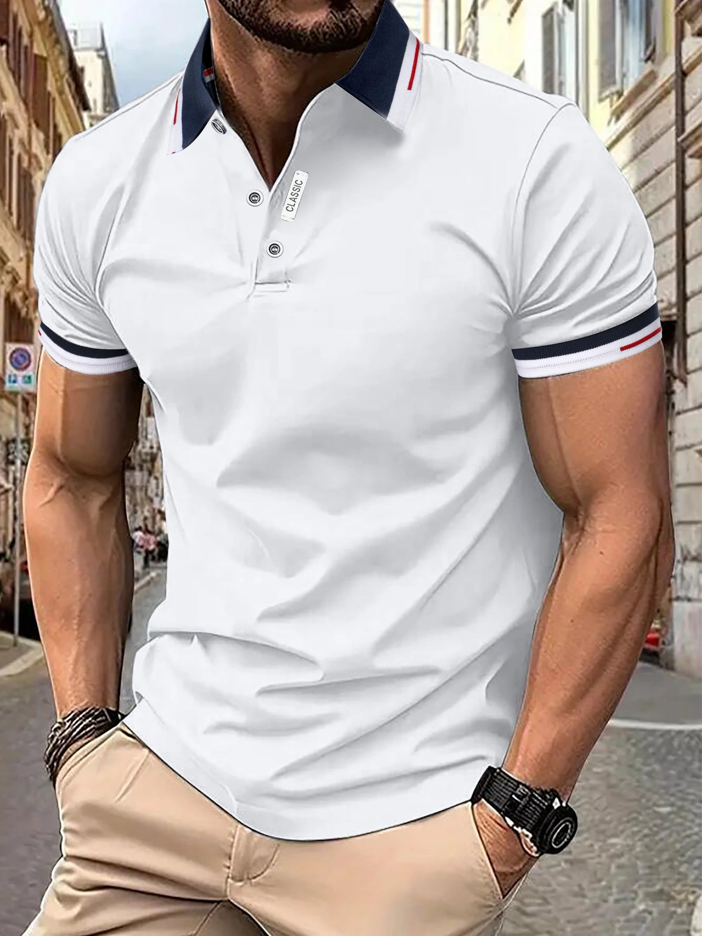 Men's Polo Shirt with Striped Sleeves