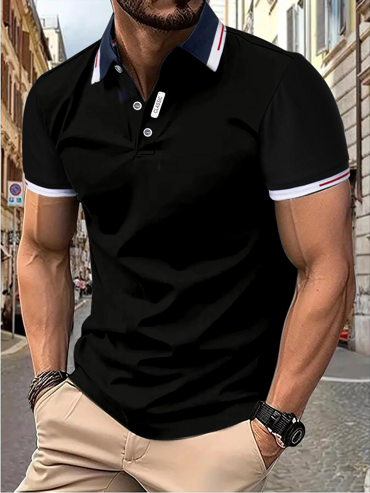 Men's Polo Shirt with Striped Sleeves