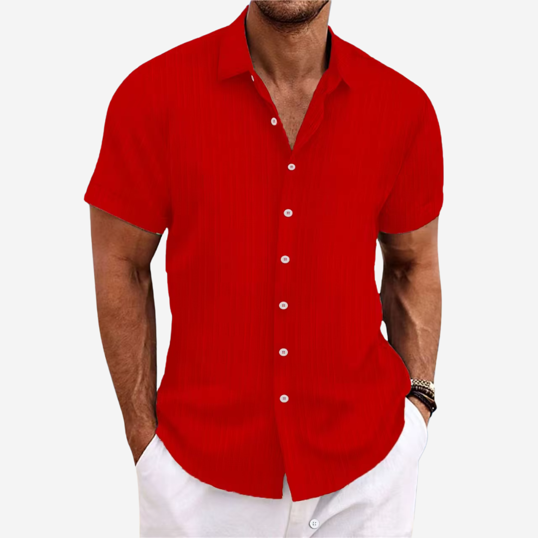 Men's Breathable Textured Button-Up Shirt