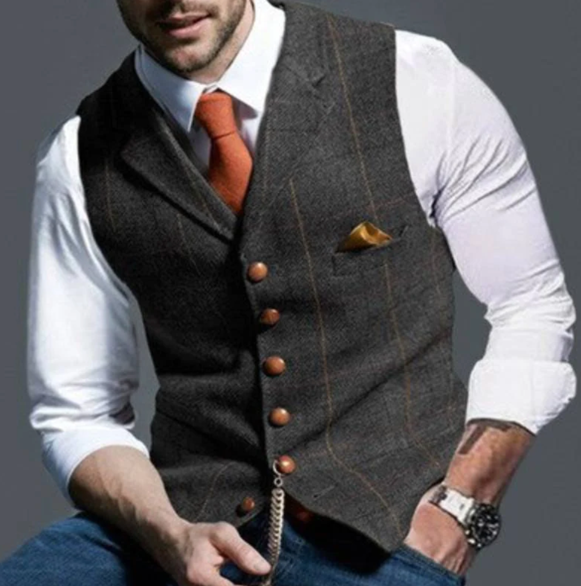 Men's Tweed Vest with Custom Fit