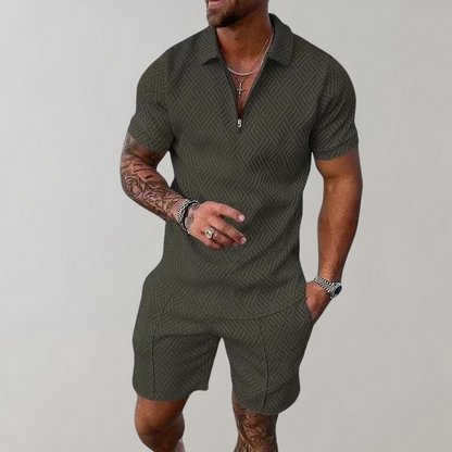 Men's Geometric Patterned Polo & Shorts Outfit