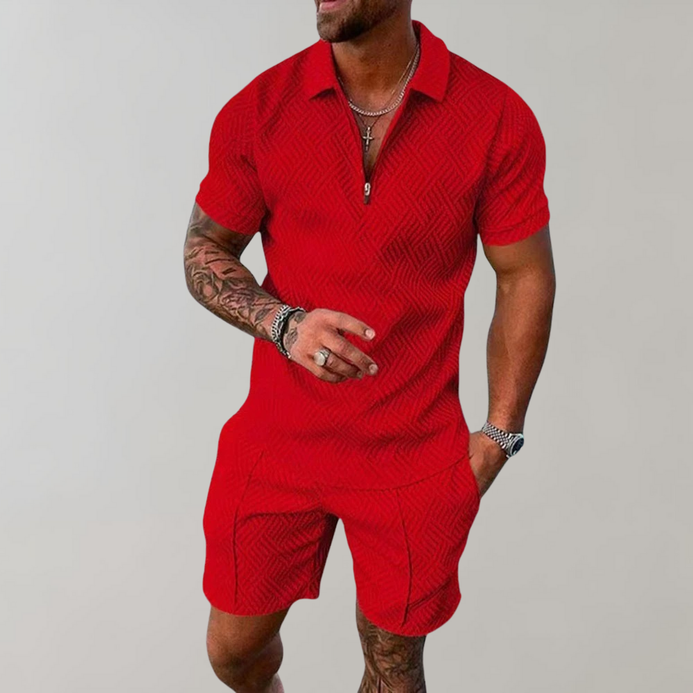 Men's Geometric Patterned Polo & Shorts Outfit