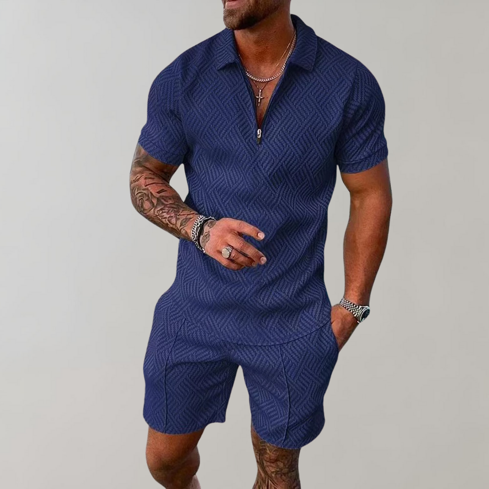 Men's Geometric Patterned Polo & Shorts Outfit