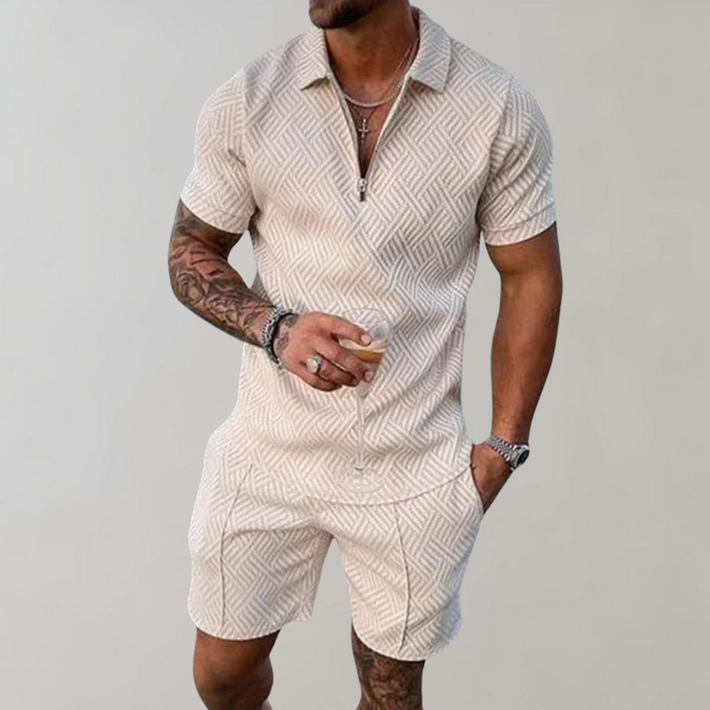 Men's Geometric Patterned Polo & Shorts Outfit
