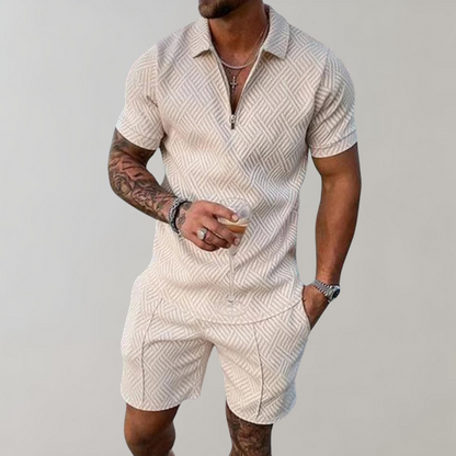Men's Geometric Patterned Polo & Shorts Outfit