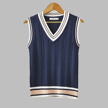 Men's Sleeveless V-Neck Striped Knit Vest
