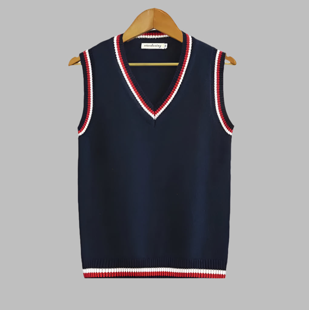 Men's Sleeveless V-Neck Striped Knit Vest