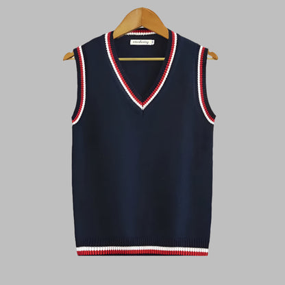 Men's Sleeveless V-Neck Striped Knit Vest