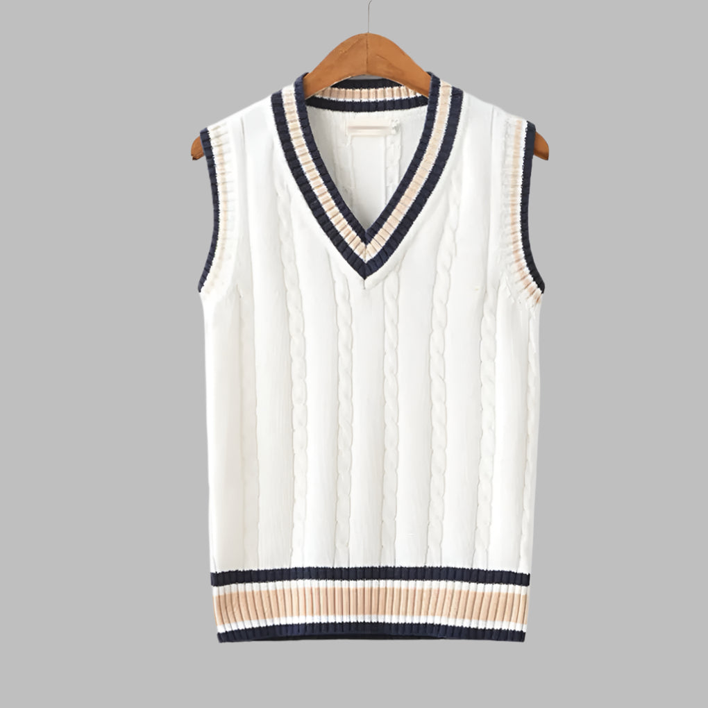 Men's Sleeveless V-Neck Striped Knit Vest