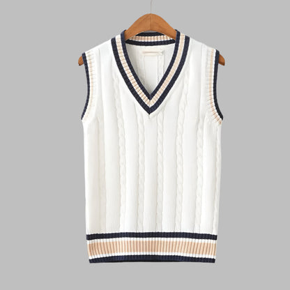 Men's Sleeveless V-Neck Striped Knit Vest