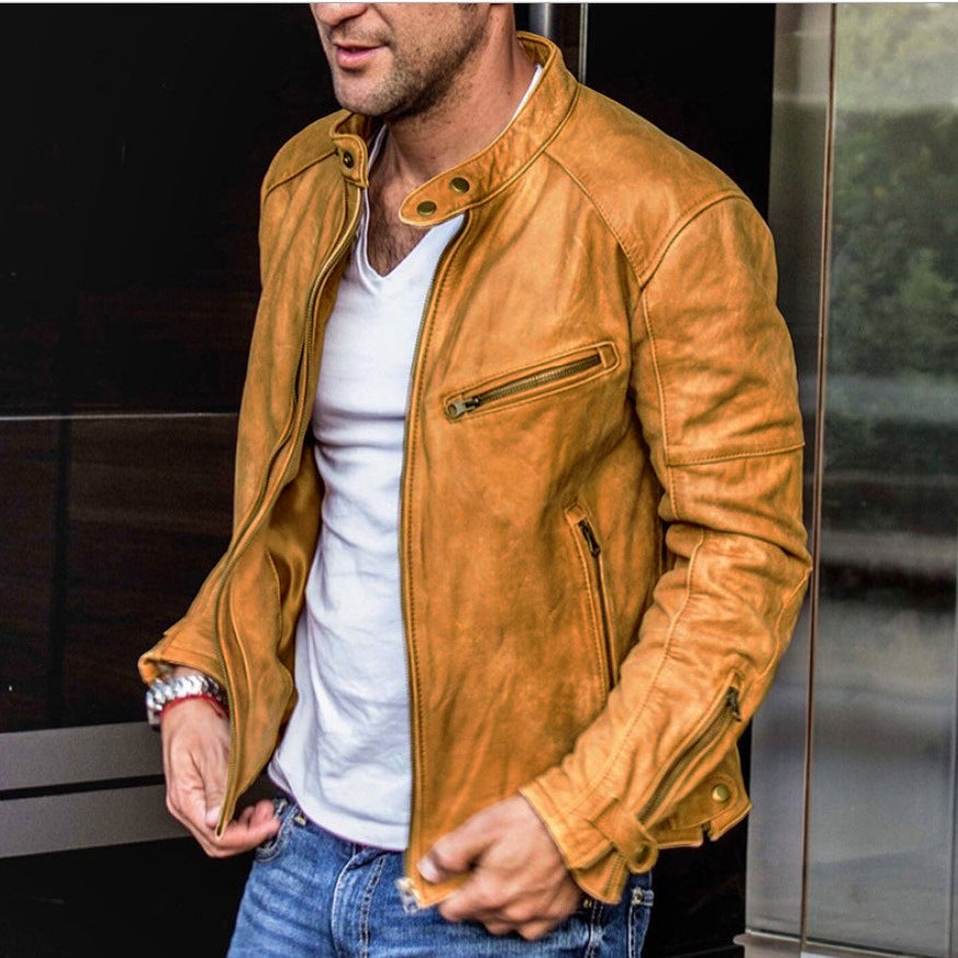 Men's Water-Resistant Zippered Leather Jacket
