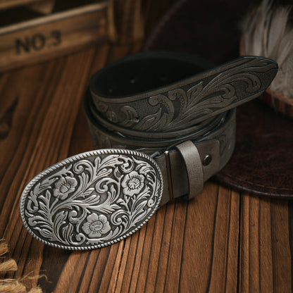 Niki | Men's Western-style – Vegan Leather Belt with Solid Metal Buckle