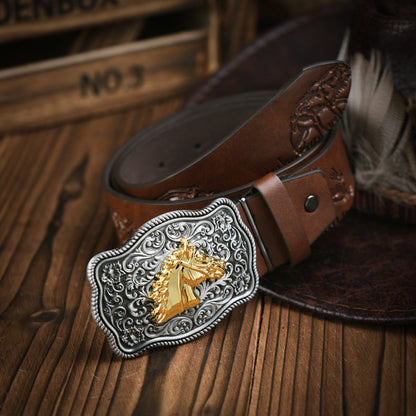 Niki | Men's Western-style – Vegan Leather Belt with Solid Metal Buckle