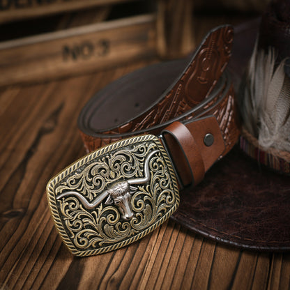 Niki | Men's Western-style – Vegan Leather Belt with Solid Metal Buckle