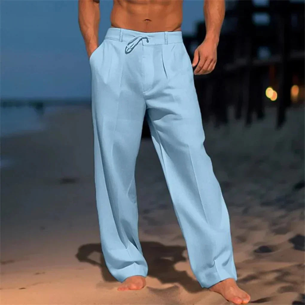 Men's Linen Drawstring Trousers - Relaxed Fit