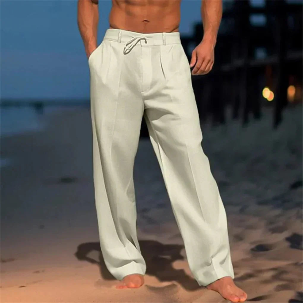 Men's Linen Drawstring Trousers - Relaxed Fit