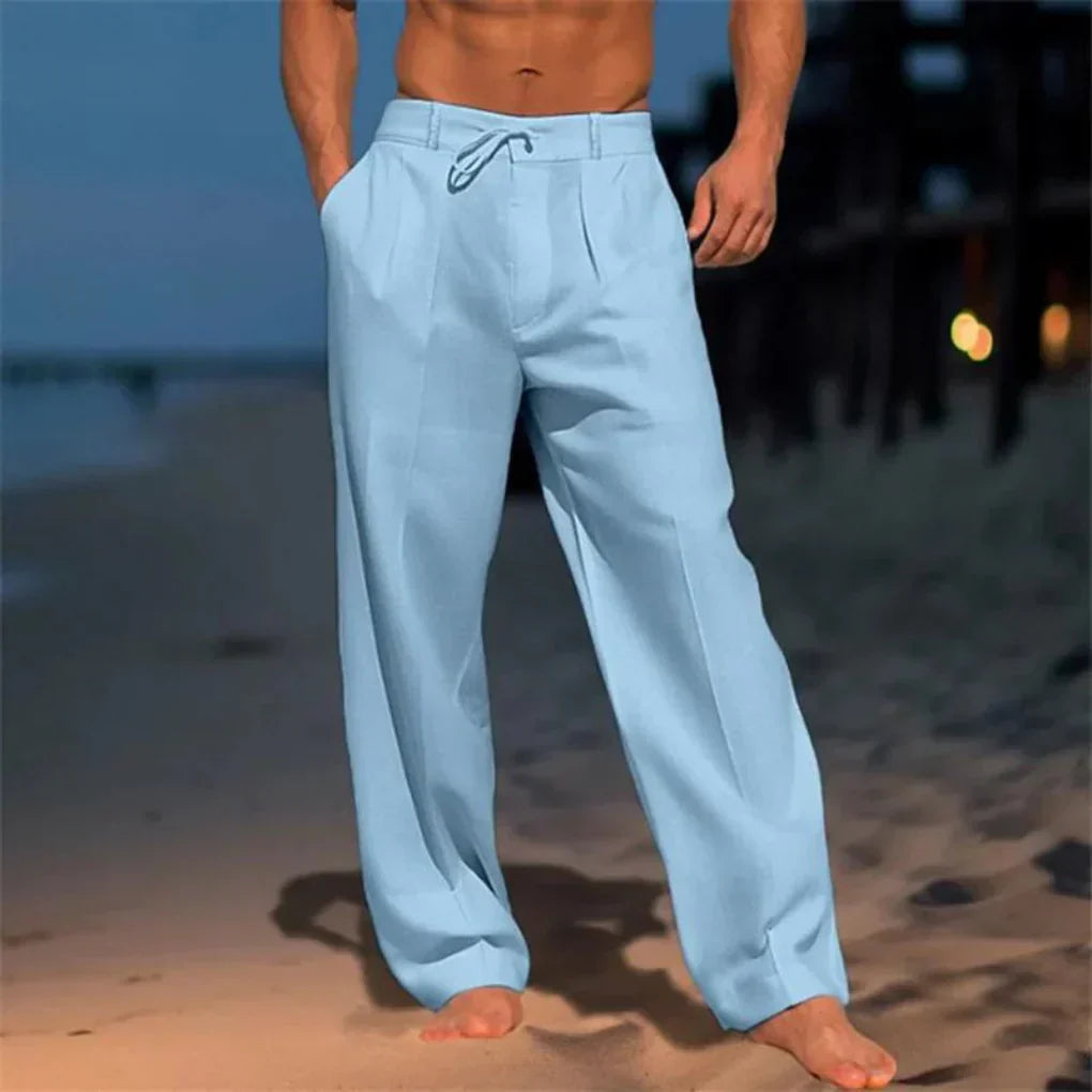 Men's Pleated Linen Blend Relaxed Fit Trousers