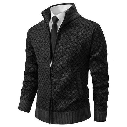 Geometric Zip-Front Knit Cardigan Sweater