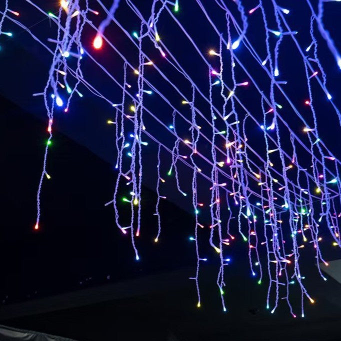 Niki | Quntis 50m LED Icicle Light String | IP44 Weatherproof | 36V Low Voltage | 500+ LEDs | Icicle Waterfall Effect | Warm White