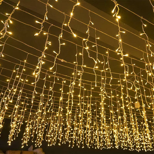 Niki | Quntis 50m LED Icicle Light String | IP44 Weatherproof | 36V Low Voltage | 500+ LEDs | Icicle Waterfall Effect | Warm White