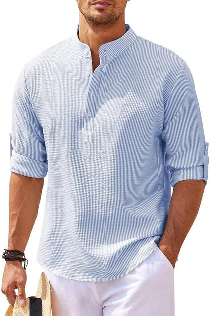 Men's Breathable Textured Henley Shirt