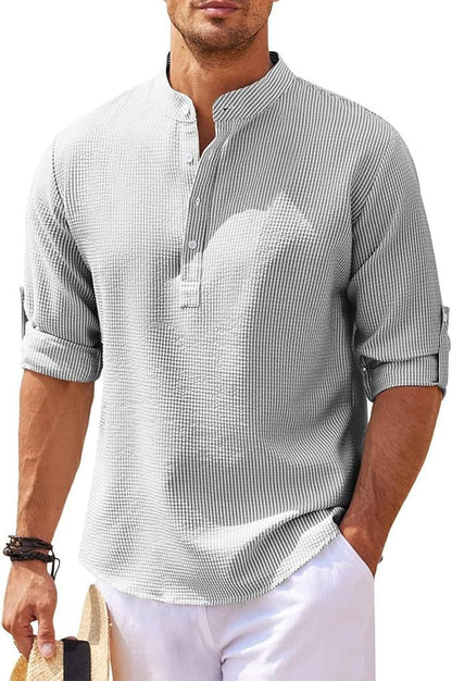 Men's Breathable Textured Henley Shirt