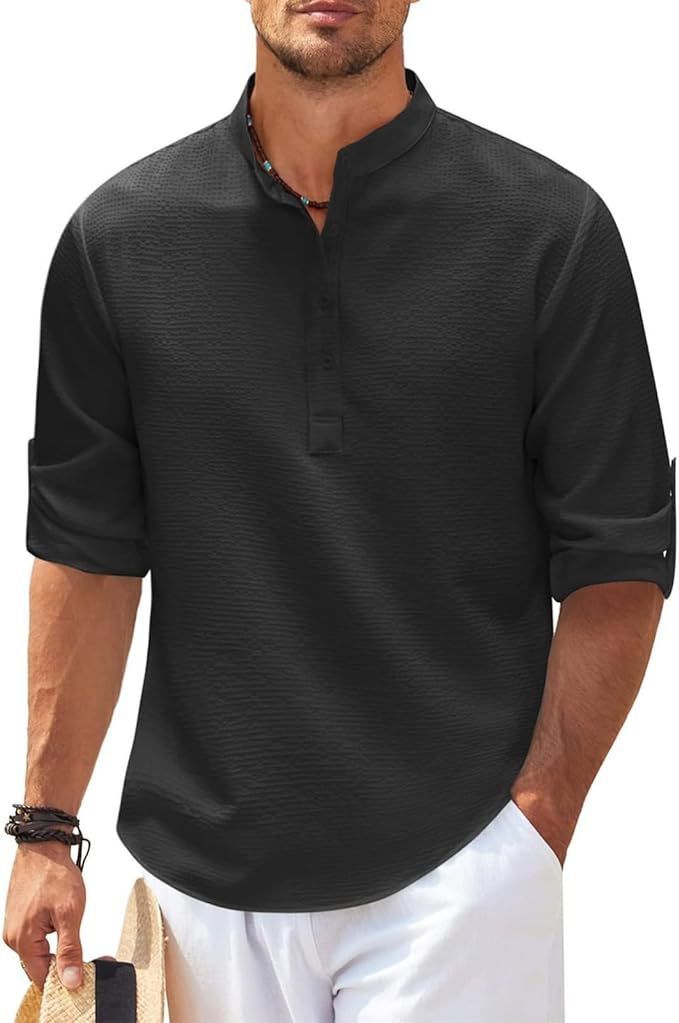 Men's Breathable Textured Henley Shirt