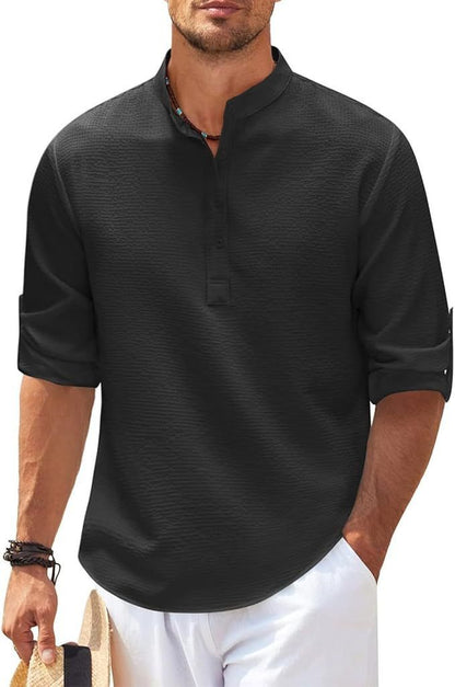 Men's Breathable Textured Henley Shirt