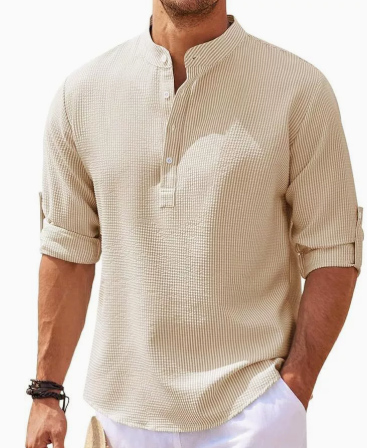 Men's Breathable Textured Henley Shirt