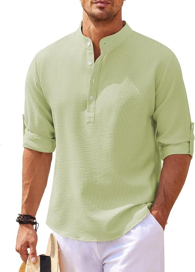 Men's Breathable Textured Henley Shirt