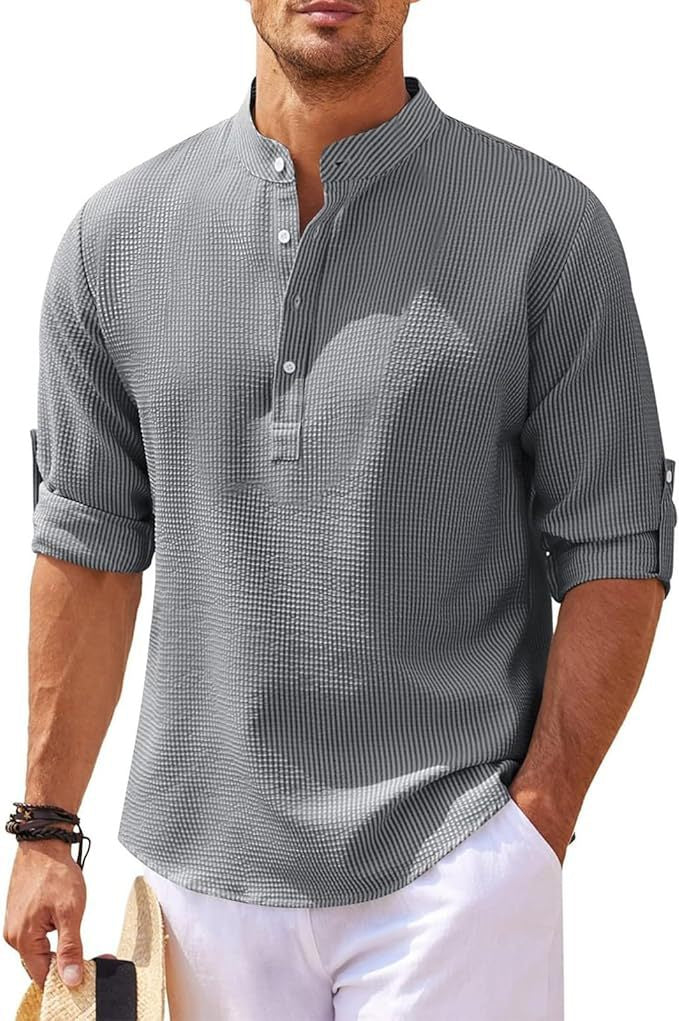 Men's Breathable Textured Henley Shirt