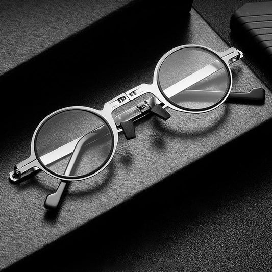 Niki | Titanium Reading Glasses with Blue Light Protection – Foldable and Lightweight, Silver, Round/Square