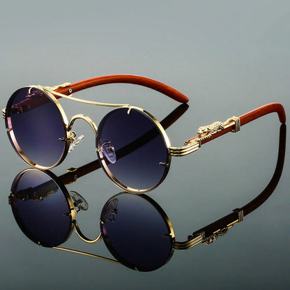 Niki | Unisex Round Sunglasses with Double Bridge and Animal Detail