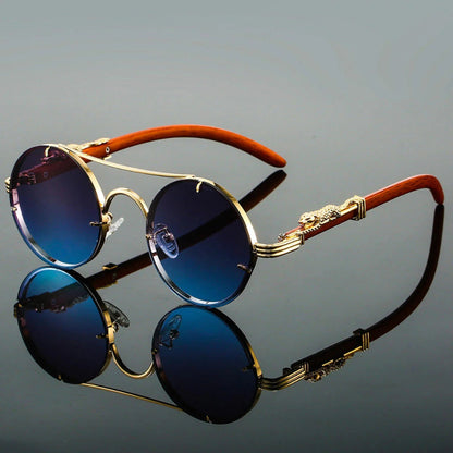Niki | Unisex Round Sunglasses with Double Bridge and Animal Detail