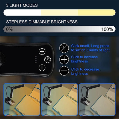 Niki | USB Rechargeable Clip-on Book Light with 3 Colors & 8 Brightness Levels