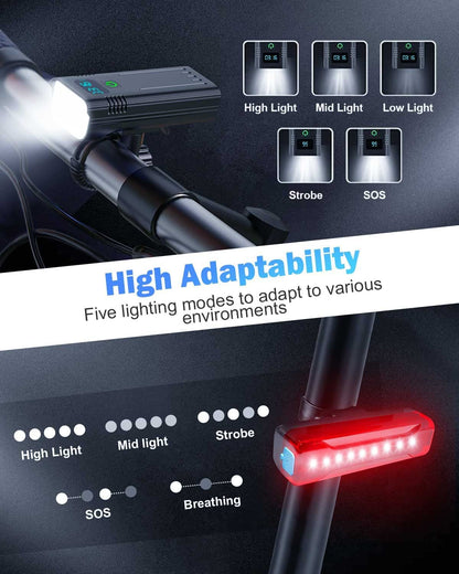 Niki | Victoper 8000 Lumen Bike Light Set - USB Rechargeable Front & Rear, Matte Black